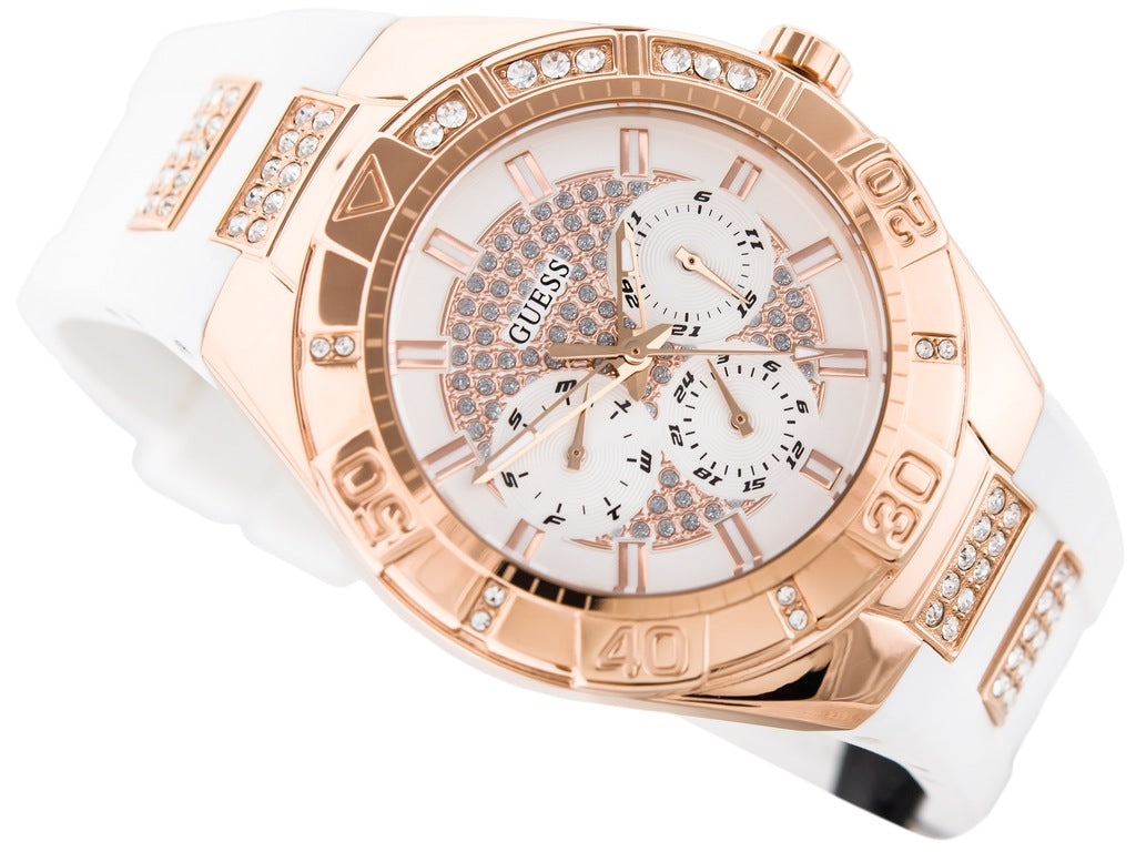 Guess Luna Diamonds White Dial White Rubber Strap Watch for Women - W0653L4