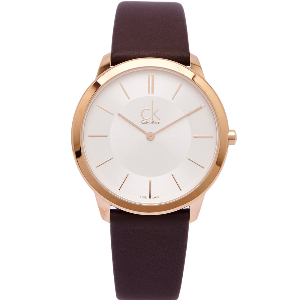 Calvin Klein Minimal White Dial Brown Leather Strap Watch for Men - K3M216G6