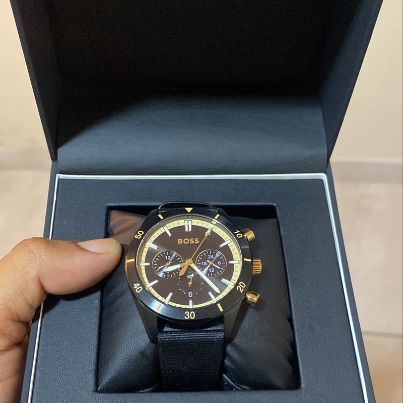 Hugo Boss Santiago Black Dial Black Nylon Strap Watch for Men - 1513935