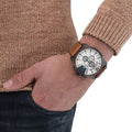 Diesel Mega Chief Chronograph White Dial Brown Leather Strap Watch For Men - DZ4280