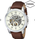 Fossil Grant Automatic White Dial Brown Leather Strap Watch for Men - ME3052
