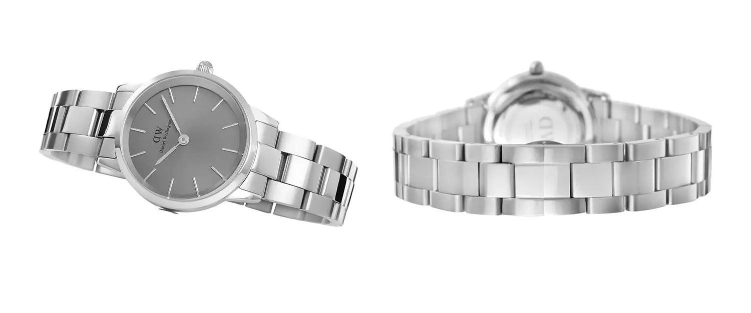 Daniel Wellington Link Grey Dial Silver Steel Strap Watch For Men - DW00100328