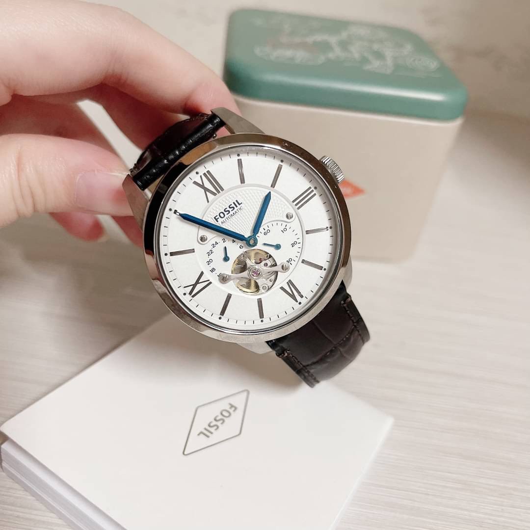 Fossil Townsman Automatic Chronograph White Dial Blue Leather Strap Watch for Men - ME3167