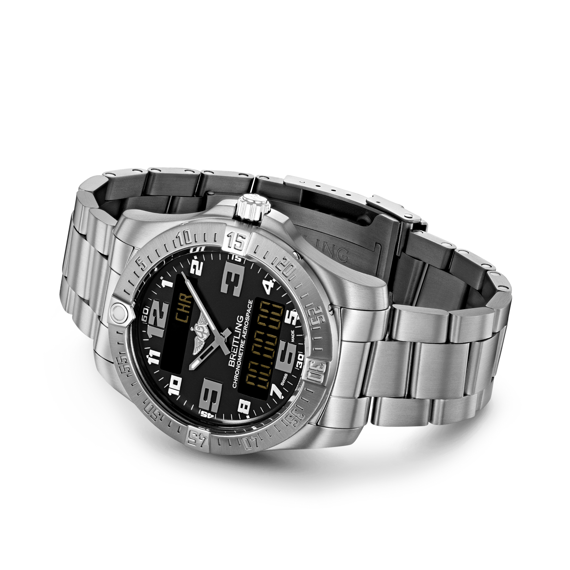 Breitling Aerospace Evo Black Dial Silver Steel Strap Watch for Men - E79363101B1E1