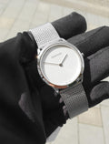 Calvin Klein Minimal White Dial Silver Mesh Bracelet Watch for Women - K3M2212Y