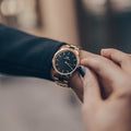 Daniel Wellington Iconic Link Black Dial Rose Gold Steel Strap Watch for Women - DW00100212