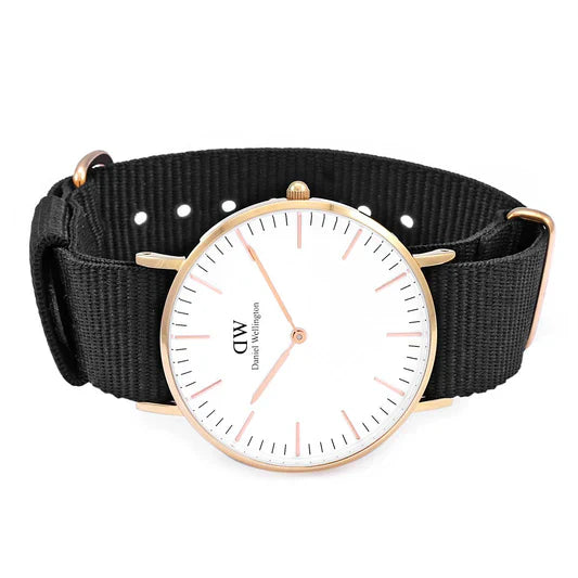 Daniel Wellington Classic Cornwall White Dial Black Nylon Strap Watch For Men - DW00100257