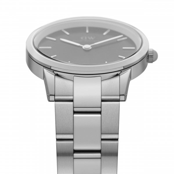 Daniel Wellington Iconic Link Black Dial Silver Steel Strap Watch for Women - DW00100204