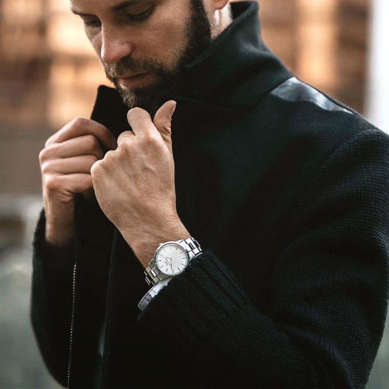 Daniel Wellington Iconic White Dial Silver Steel Strap Watch For Men - DW00100341