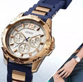 Guess Interpid White & Rose Gold Dial Blue Silicone Strap Watch For Women - W0325L8