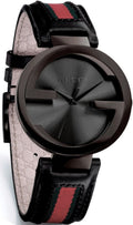 Gucci Interlocking G XL Black Dial Red & Green Leather Strap Watch For Men - YA133206
