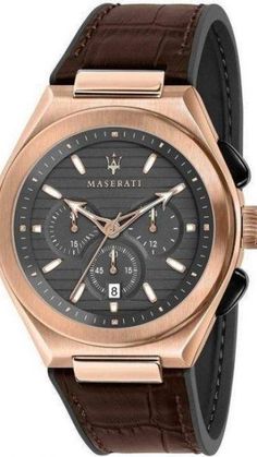 Maserati Triconic Chronograph Grey Dial Brown Leather Strap Watch For Men - R8871639003