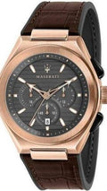 Maserati Triconic Chronograph Grey Dial Brown Leather Strap Watch For Men - R8871639003
