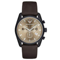 Emporio Armani Sportivo Chronograph Beige Dial Brown Leather Strap Watch For Men - AR6078