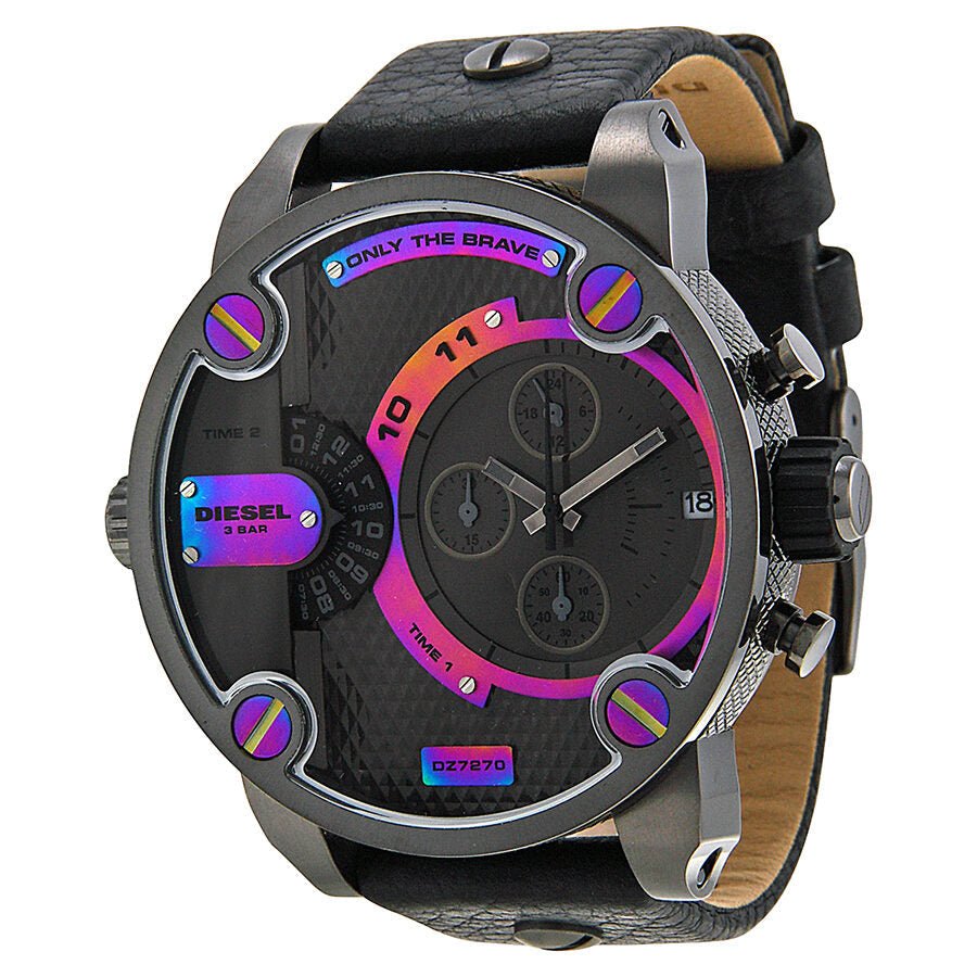 Diesel Badass Chronograph Anthracite Dial Black Leather Strap Watch For Men - DZ7270