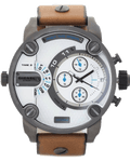 Diesel SBA Dual Time Chronograph White Dial Brown Leather Strap Watch For Men - DZ7269