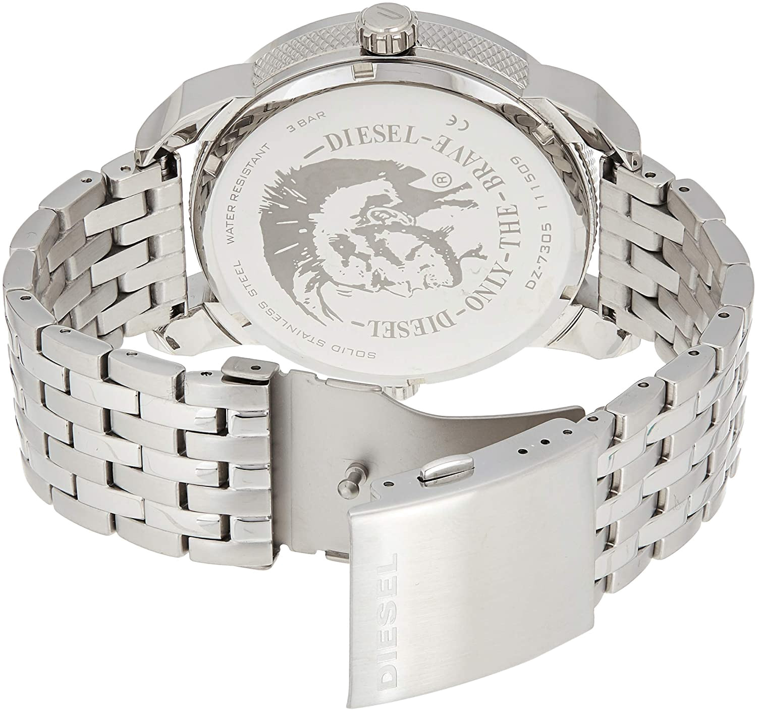 Diesel Mini Daddy Dual Time Silver Dial Stainless Steel Watch For Men - DZ7305
