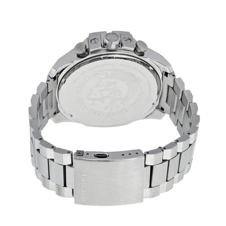 Diesel Mega Chief Chronograph White Dial Silver Steel Strap Watch For Men - DZ4328
