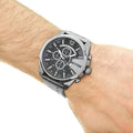Diesel Mega Chief Chronograph Blue Dial Silver Steel Strap Watch For Men - DZ4417