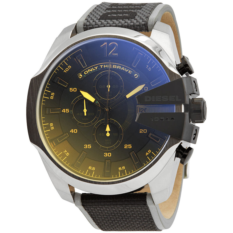 Diesel Mega Chief Chronograph Black Dial Grey Nylon Strap Watch For Men - DZ4523