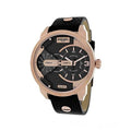 Diesel Mini Daddy Dual Time Black & Gold Dial Black Leather Strap Watch For Men - DZ7317