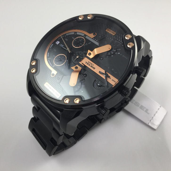 Diesel Big Daddy Chronograph Black Dial Black Steel Strap Watch For Men - DZ7312