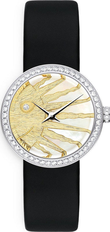 Dior La D De Dior Dior Rose Céleste Diamonds Mother of Pearl Dial Black Leather Strap Watch for Women - CD04711X1001 0000