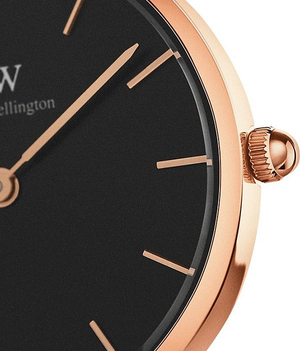 Daniel Wellington Classic Petite Bristol Black Dial Brown Leather Strap Watch For Women - DW00100221