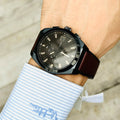 Fossil Everett Chronograph Black Dial Brown Leather Strap Watch for Men - FS5798