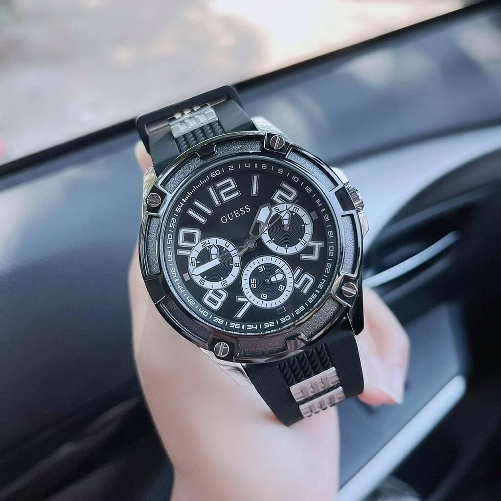 Guess Delta Black Dial Black Silicone Strap Watch for Men - GW0051G1