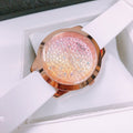 Guess Crush Crystals Gold Dial White Rubber Strap Watch for Women - W1223L3