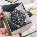 Guess Pinnacle Chronograph Quartz Blue Dial Brown Leather Strap Watch For Women - W0673G3