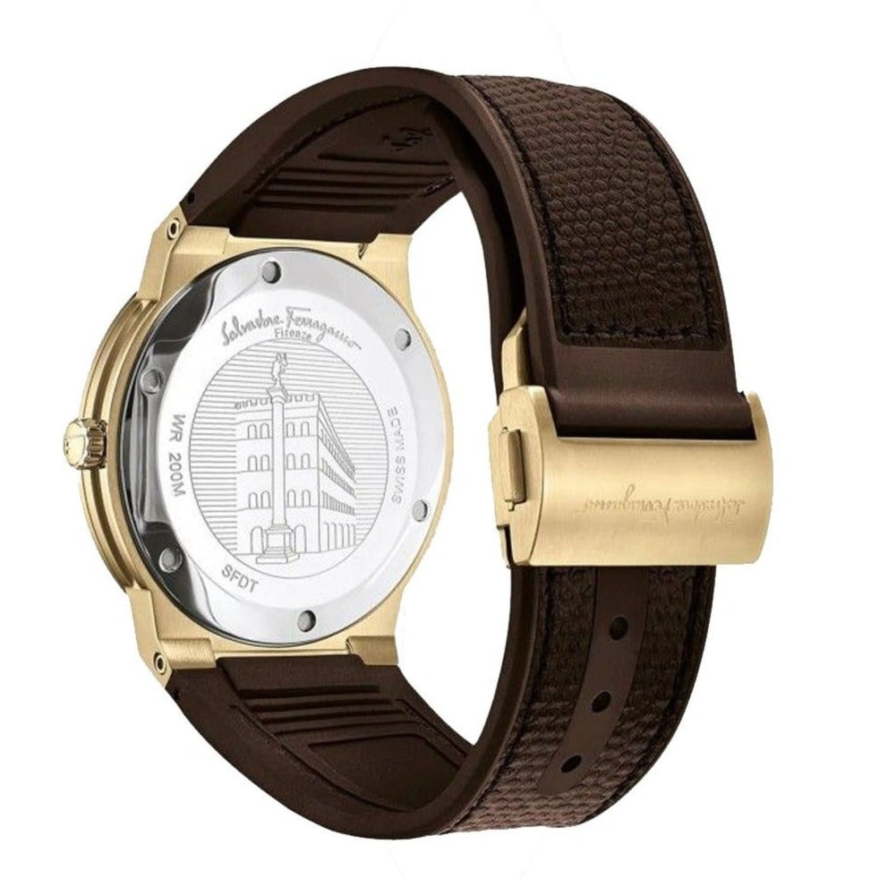 Salvatore Ferragamo F-80 Classic White Dial Brown Leather Strap Watch for Men - SFDT00819