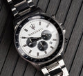 Maserati SFIDA Chronograph White Dial Silver Steel Strap Watch For Men - R8873640003