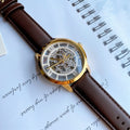 Fossil Townsman Automatic Skeleton Gold Dial Brown Leather Strap Watch for Men - ME3043