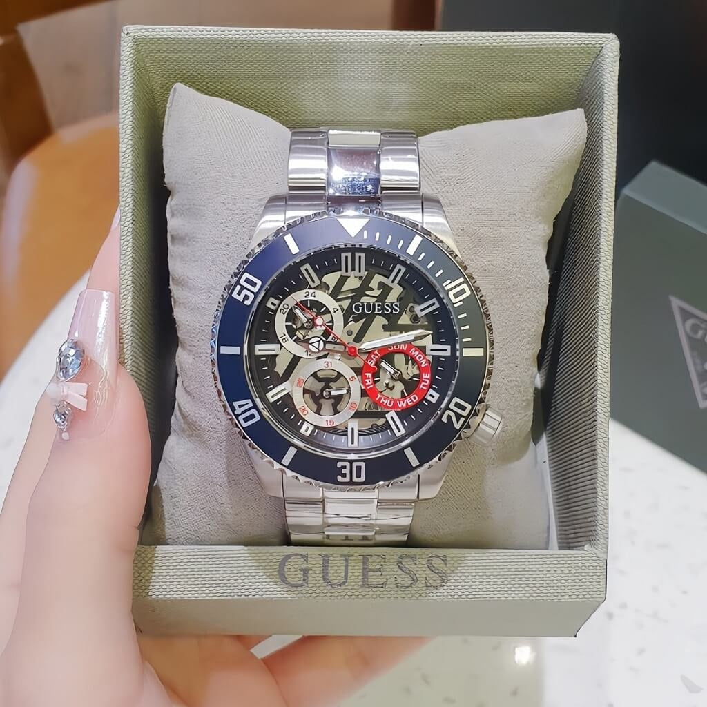 Guess Axle Multifunction Black Dial Silver Steel Strap Watch For Men - GW0488G1