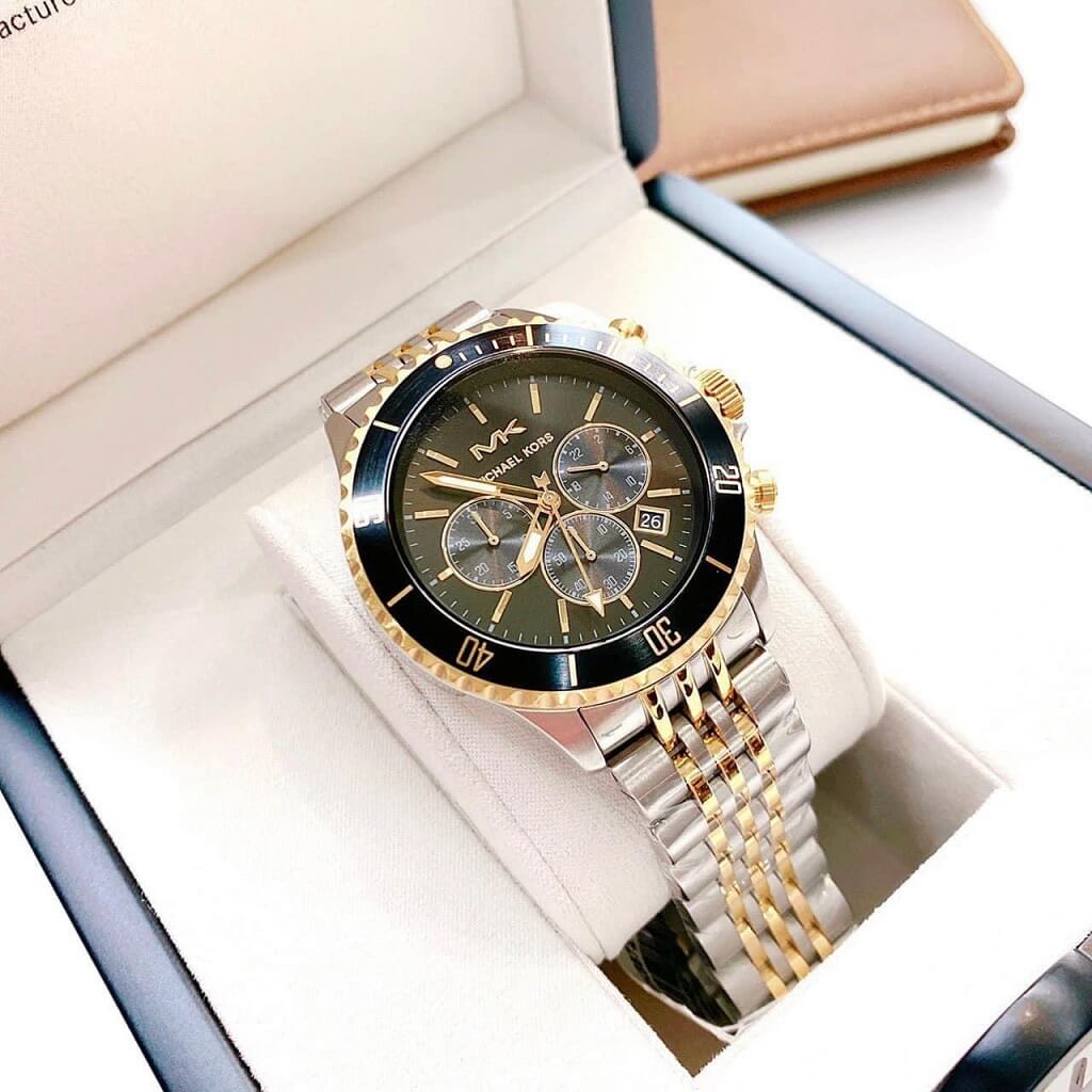 Michael Kors Bayville Chronograph Black Dial Two Tone Steel Strap Watch For Women - MK8872