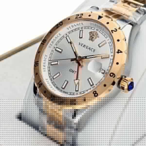 Versace Hellenyium GMT Silver Dial Two Tone Steel Strap Watch for Men - V11030015