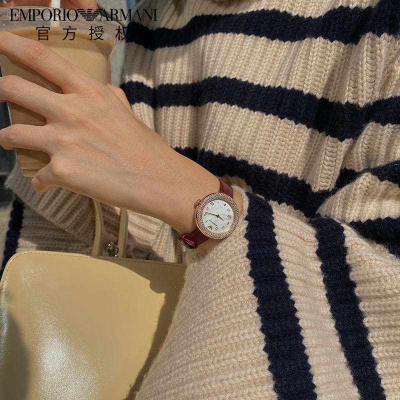 Emporio Armani Rosa Two Hand White Dial Red Leather Strap Watch For Women - AR11357