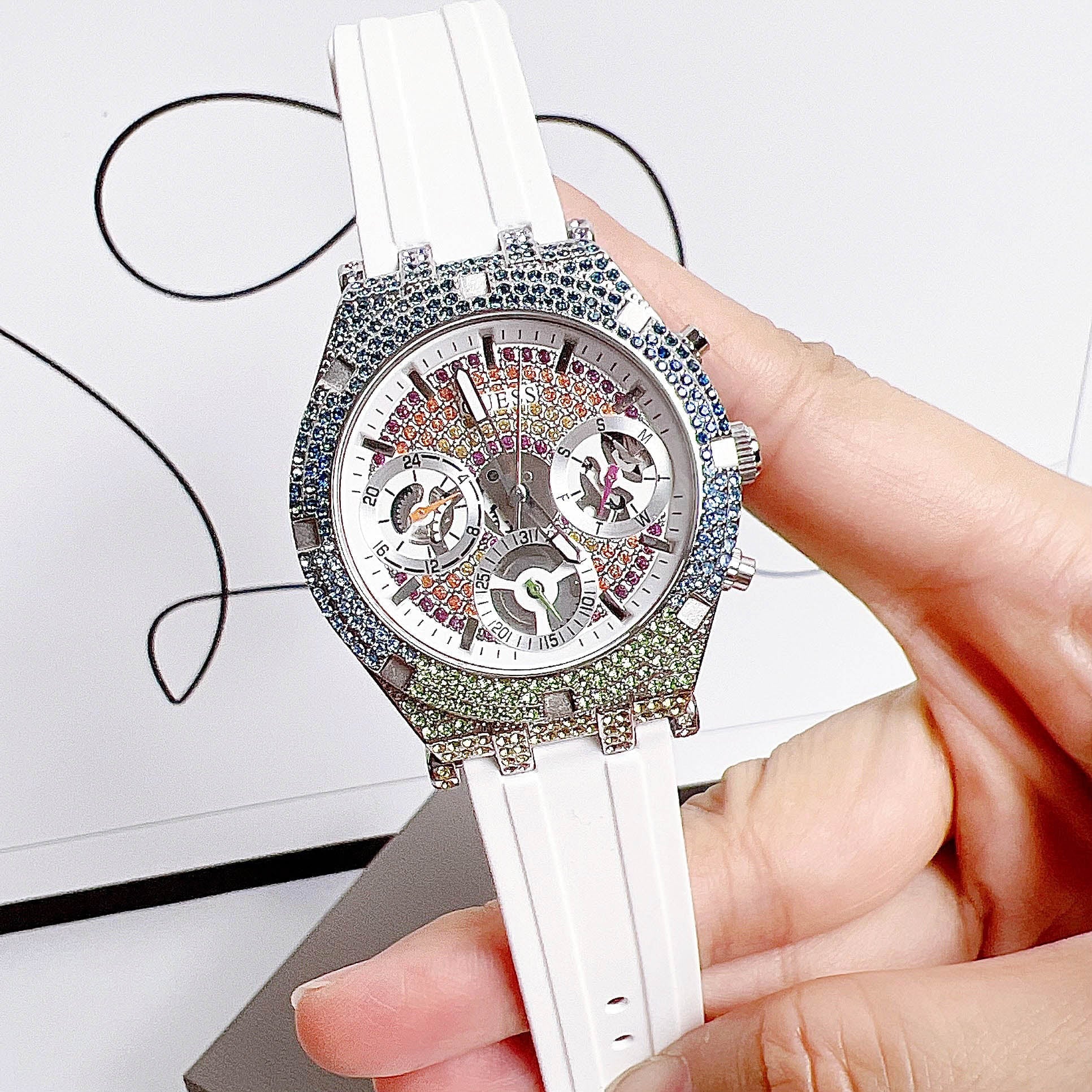 Guess Glitz Pride Limited Edition White Dial White Rubber Strap Watch for Women - GW0407L4