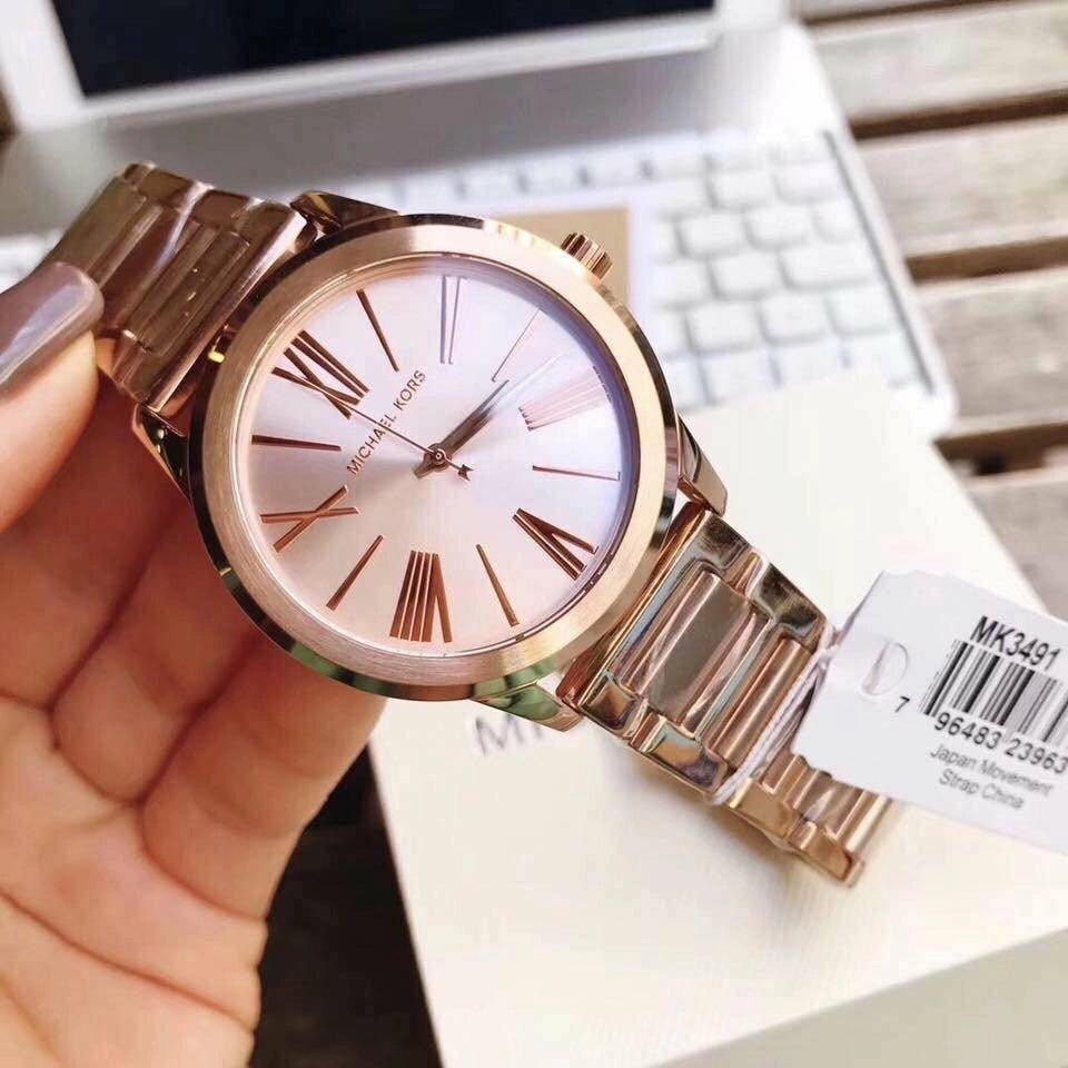 Michael Kors Hartman Rose Gold Dial Rose Gold Steel Strap Watch For Women - MK3491