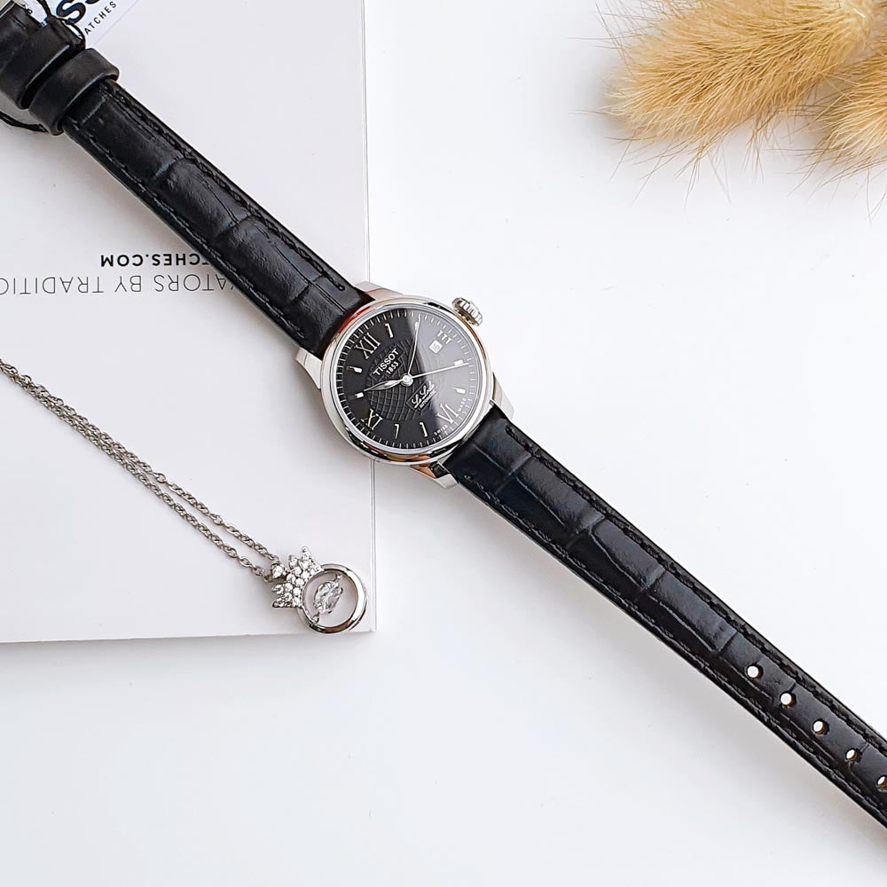 Tissot Le Locle Automatic Lady Black Dial Black Leather Strap Watch for Women - T41.1.123.57