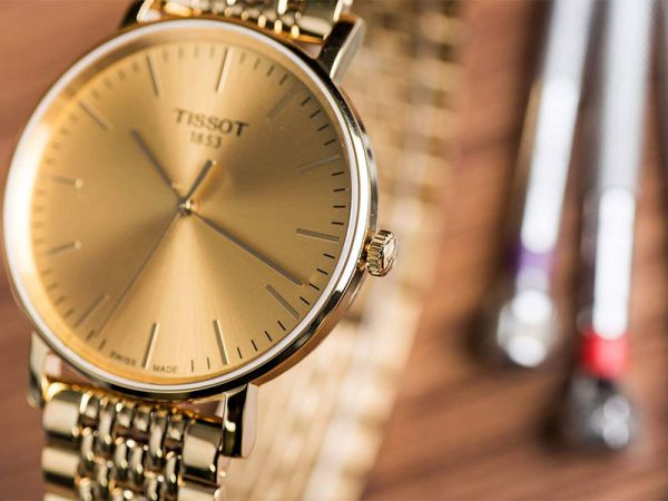 Tissot T Classic Everytime Medium Gold Dial Gold Mesh Bracelet Watch For Men - T109.410.33.021.00