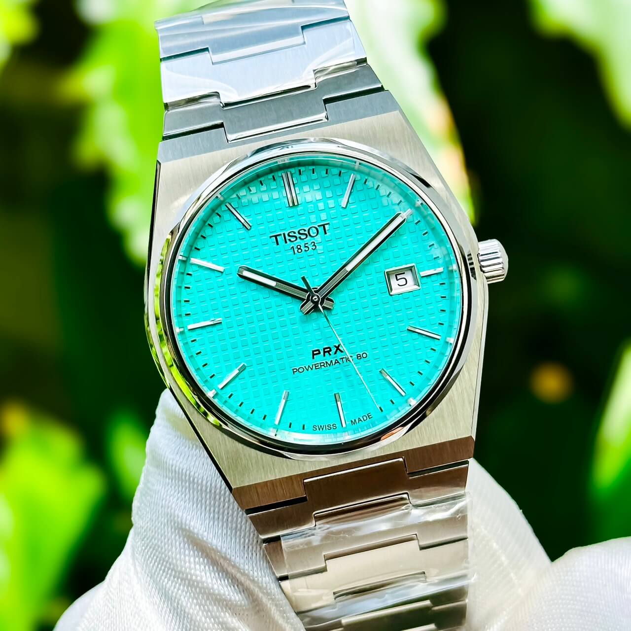 Tissot PRX Powermatic 80 Automatic Mint Green Dial Silver Steel Strap Watch for Men - T137.407.11.091.01