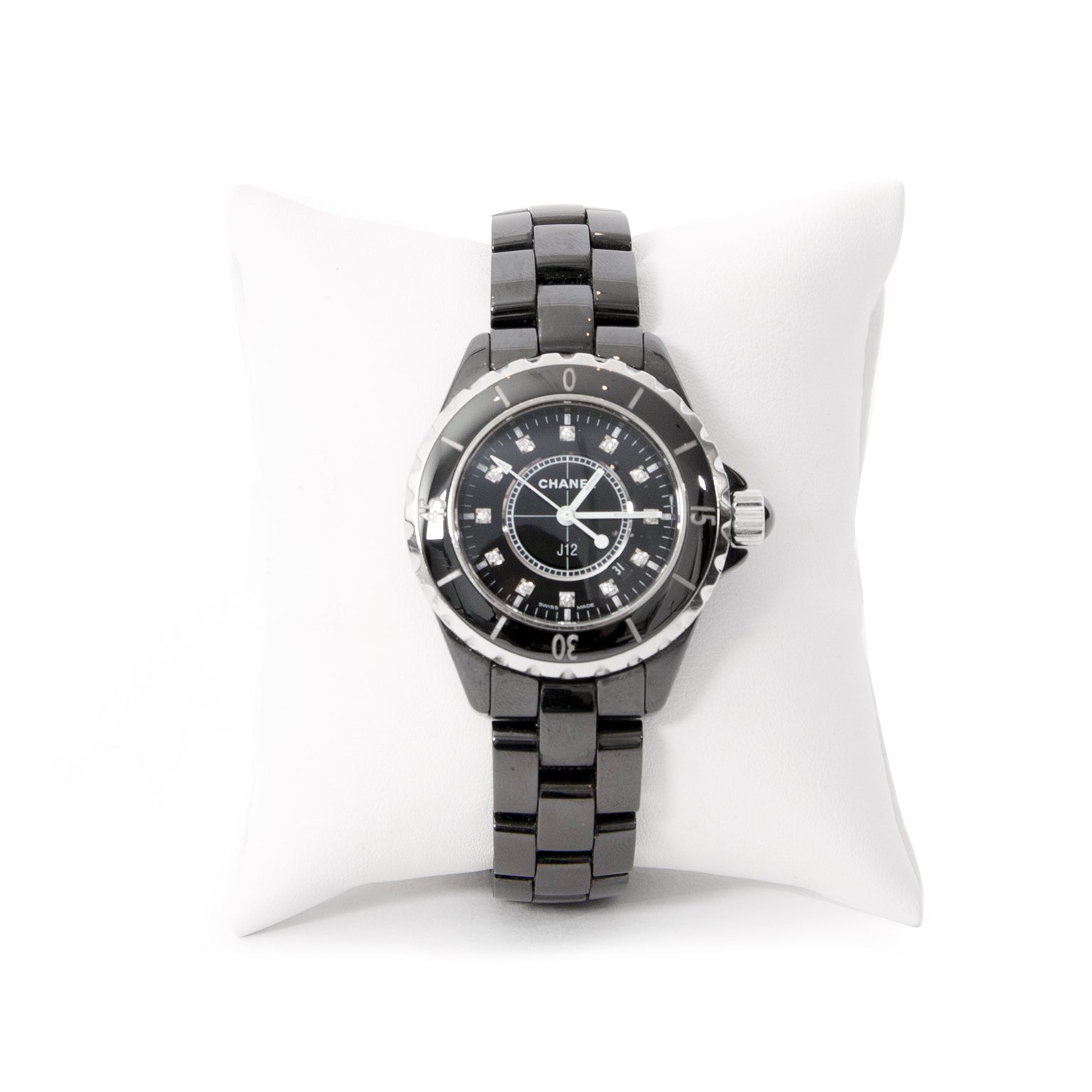 Chanel J12 Quartz Diamonds Black Dial Black Steel Strap Watch for Women - J12 H1625