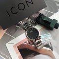 Daniel Wellington Iconic Link Black Dial Silver Steel Strap Watch For Women - DW00100206
