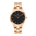 Daniel Wellington Iconic Link Black Dial Rose Gold Steel Strap Watch for Women - DW00100210