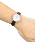 Daniel Wellington Classic Petite York White Dial Brown Leather Strap Watch For Women - DW00100232