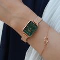 Daniel Wellington Quadro Melrose Green Dial Rose Gold Mesh Strap Watch For Women - DW00100437