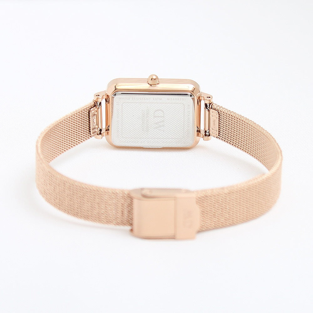 Daniel Wellington Quadro Unitone Rose Gold Dial Rose Gold Mesh Strap Watch For Women - DW00100484